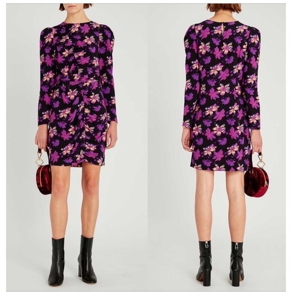 Maje Rosamar Ruched Long Sleeve Floral Mini Dress - Picture 2 of 11